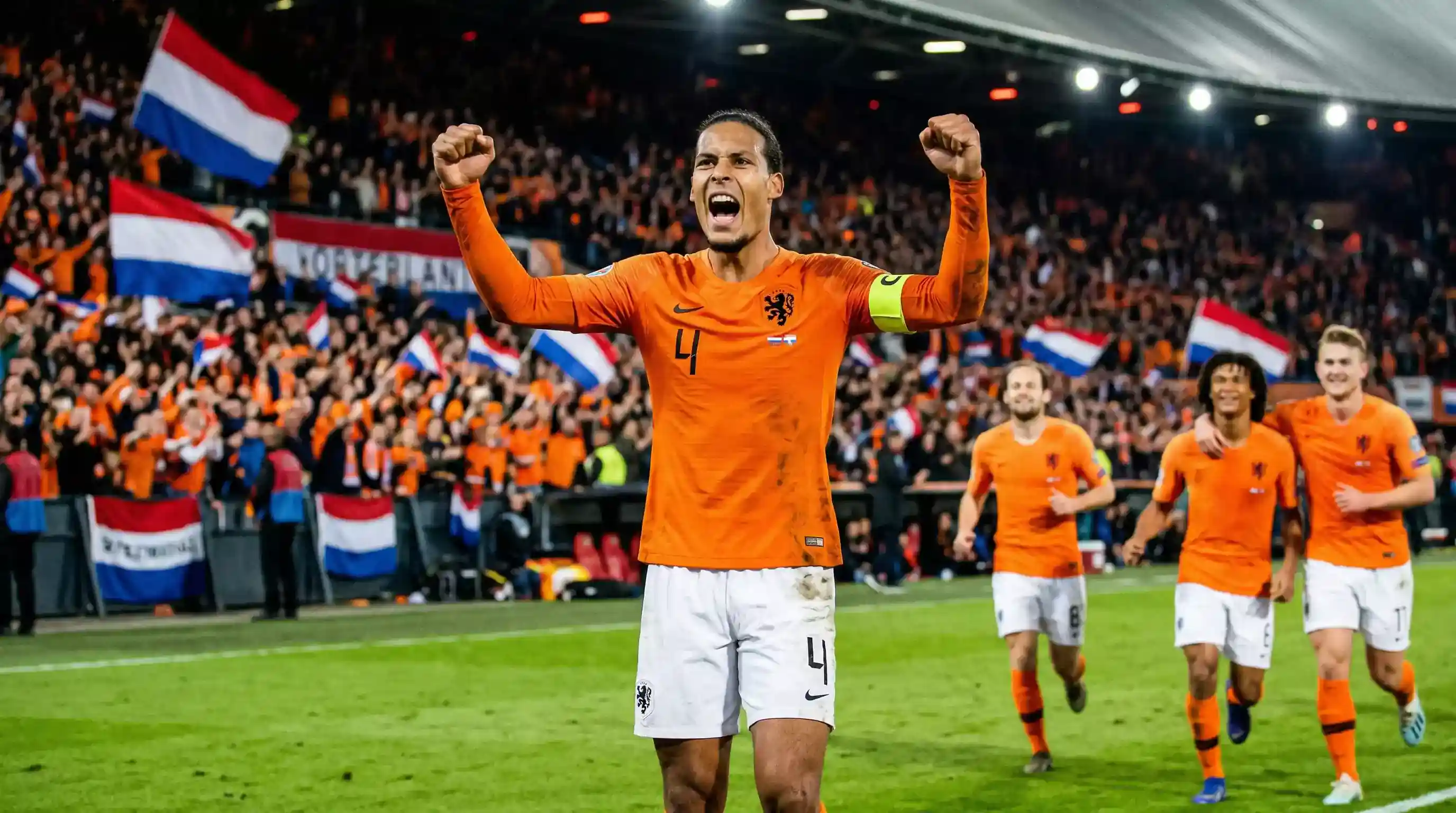Virgil van Dijk jubler efter en sejr for det hollandske landshold