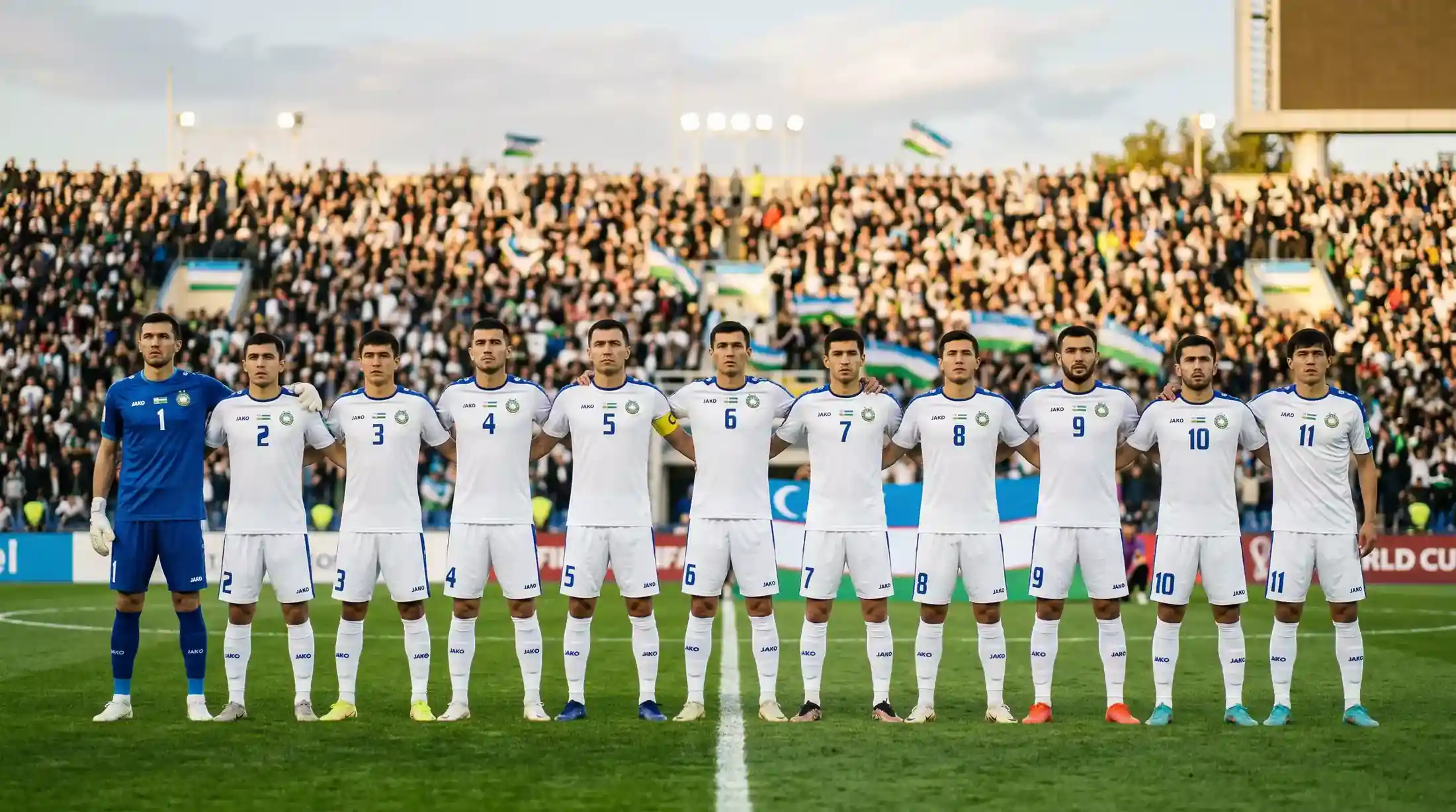 Usbekistans landshold på opstilling før en kvalifikationskamp til VM 2026
