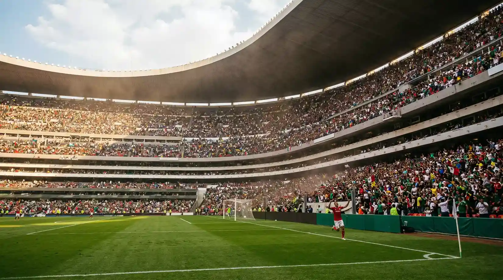 Estadio Azteca i Mexico City med fodboldbane og fyldte tribuner ved VM 2026