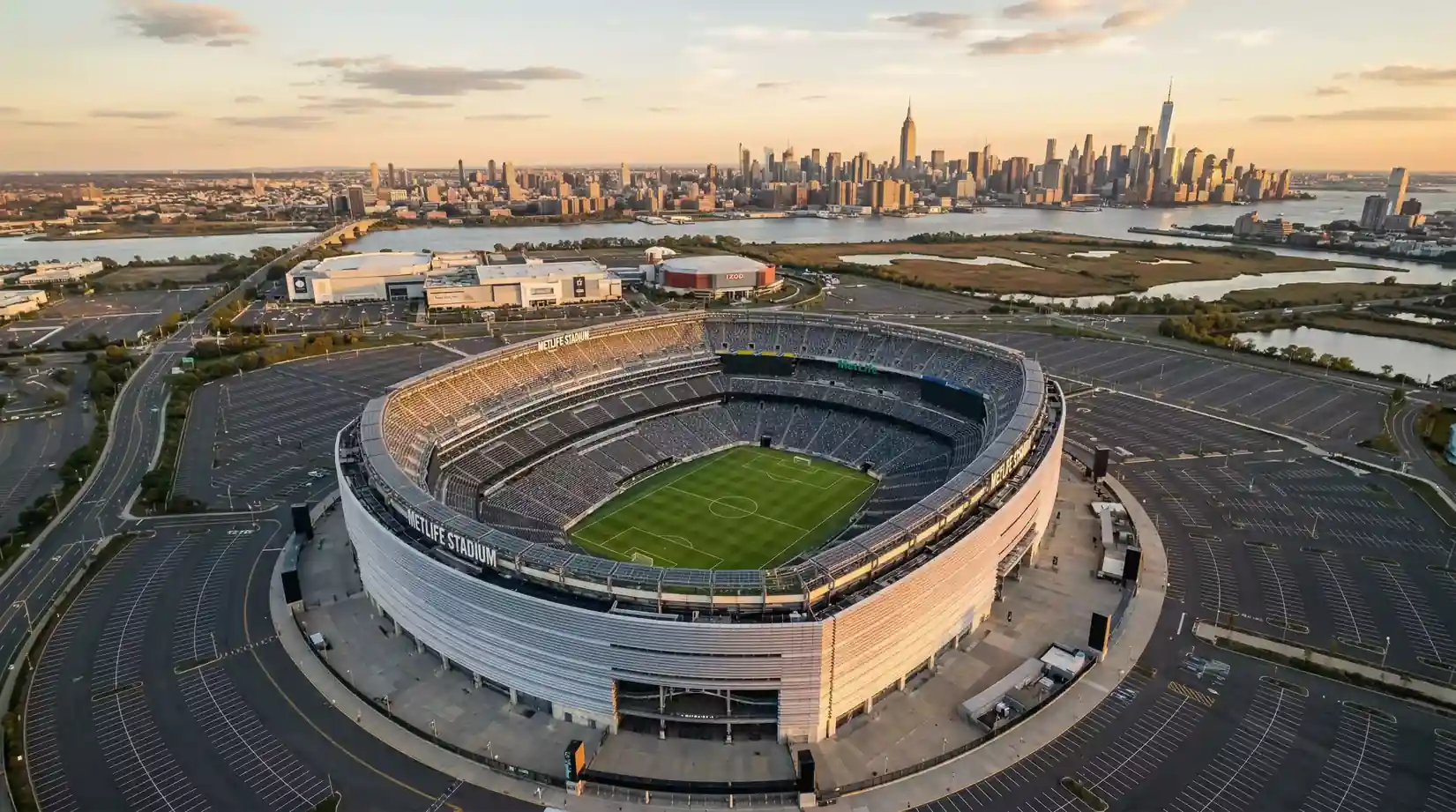 MetLife Stadium i East Rutherford med fodboldbane klar til VM 2026 finalen
