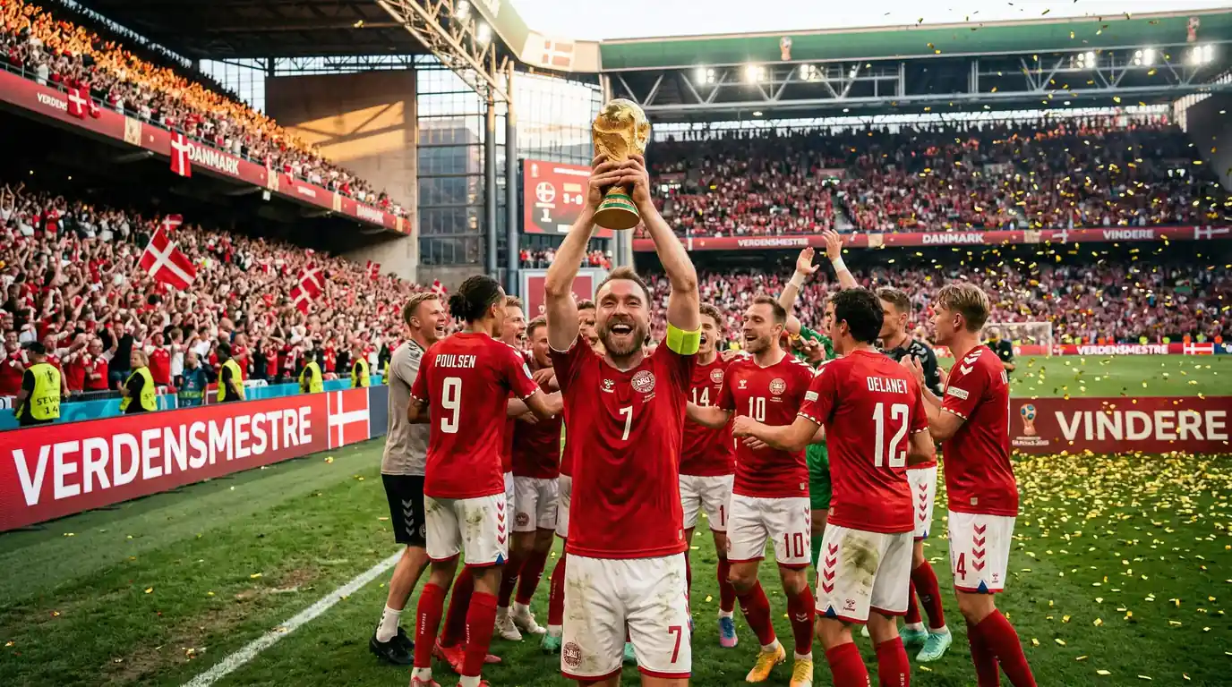 Landshold løfter VM-pokalen i fodbold på stadion efter finalesejren